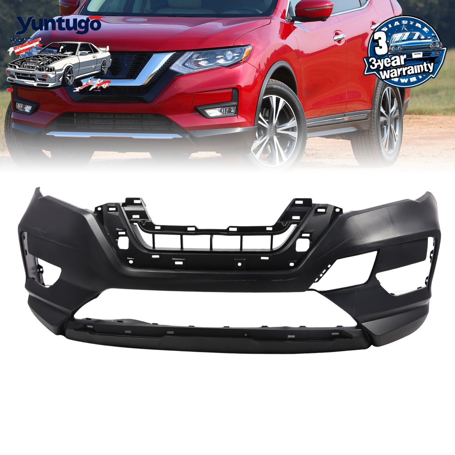 For 2017-2020 Nissan Rogue NEW Primered Front Bumper Cover with Textured Lower