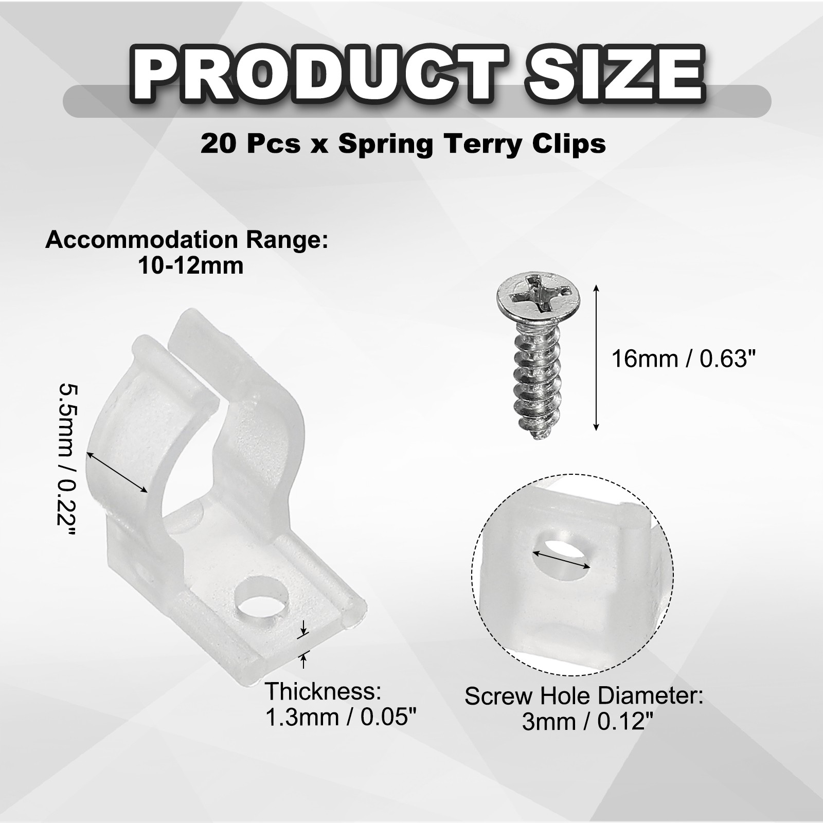 20 Pcs PP T4 0.05" Thick U Clips Holder Bracket, Transparent