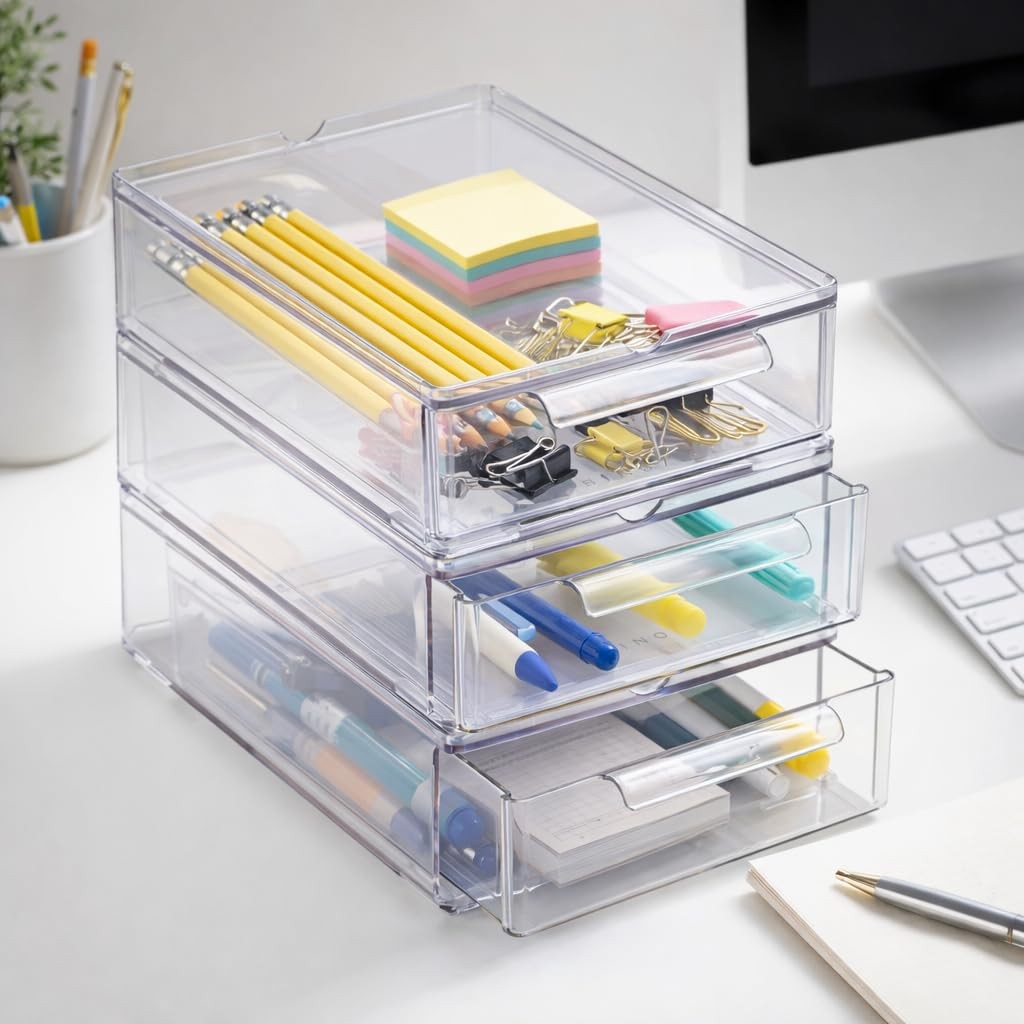 BINO | Clear Stackable Storage Drawers, Small - 3 Pack 3 - Small,