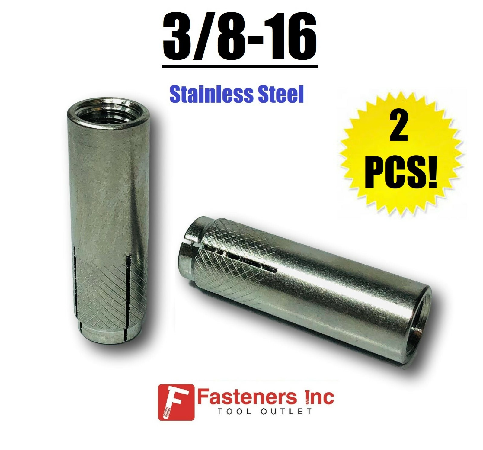 (QTY 2) 3/8-16 Drop-In Female Concrete Expansion Anchor Stainless Steel 304