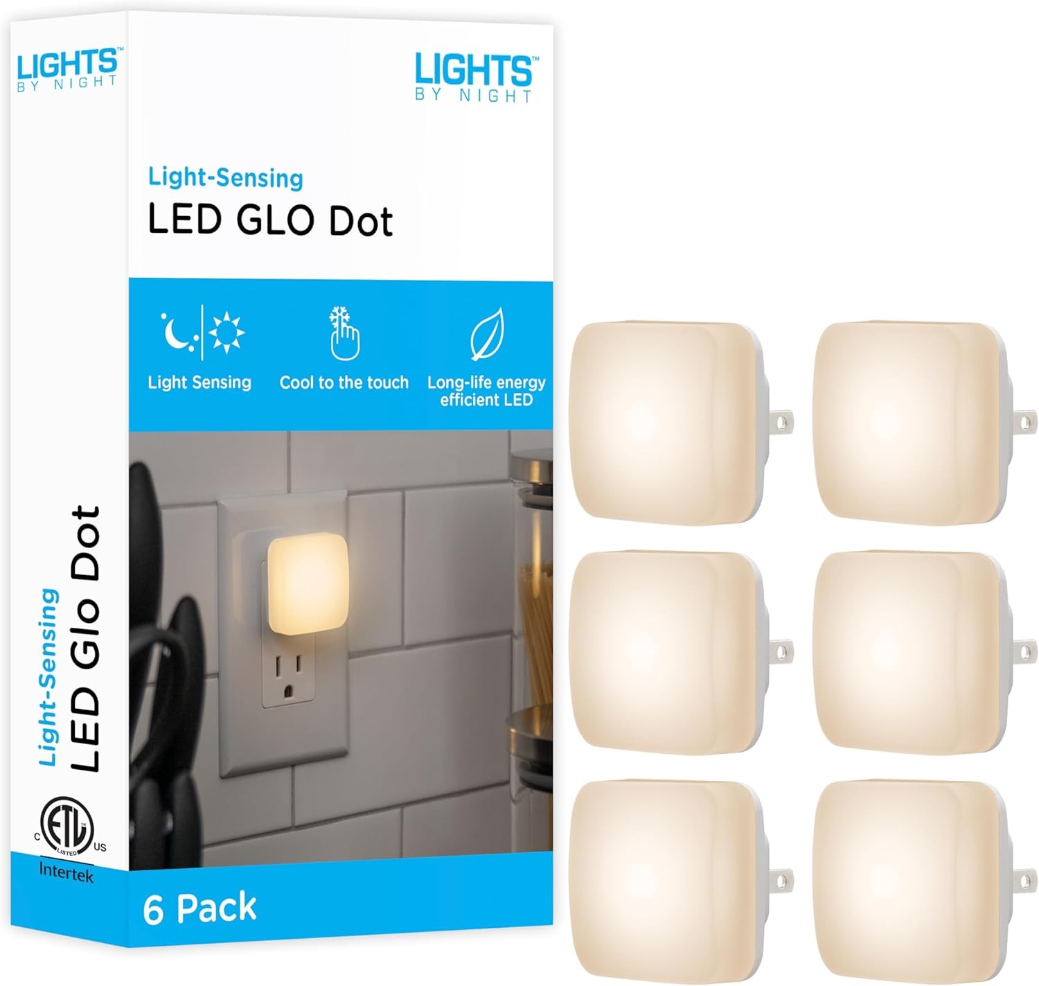 Lights By Night Mini Square LED Light, Plug-in, 6 Pack, White