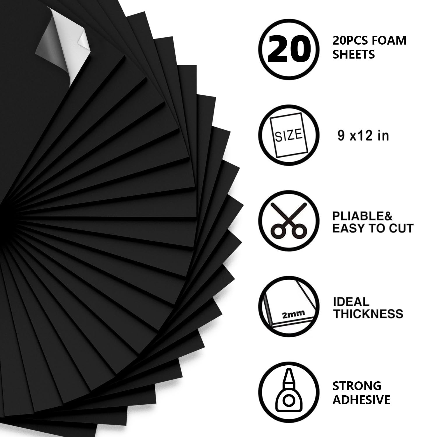 MEARCOOH 20-Pack Self Adhesive Foam Sheets, Black 2mm 229 x 305 x 2 mm,