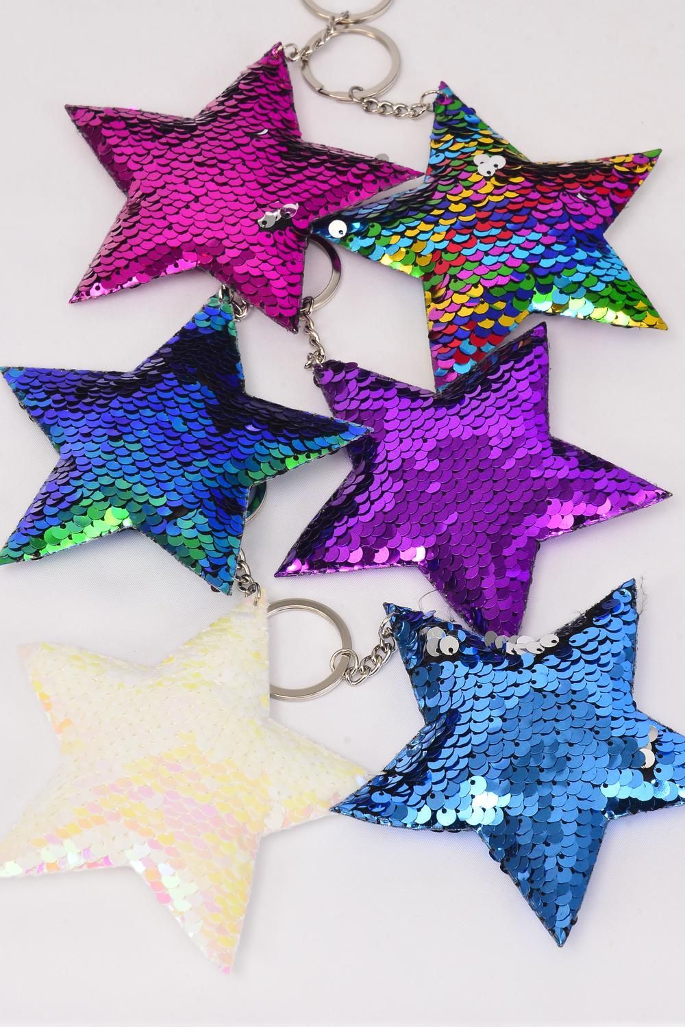 Star Sequin Keychain - 2-tone reversible - 4" long