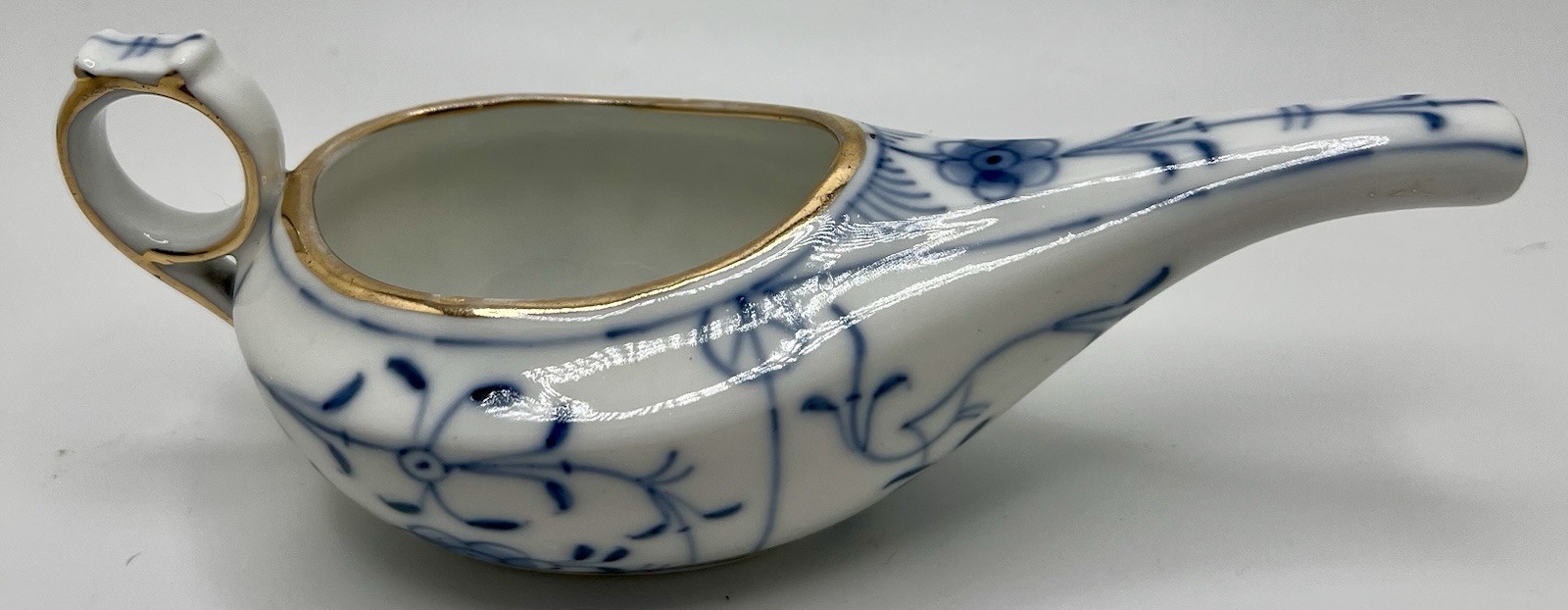 Antique WT&C Germany Invalid Baby Feeder Blue White Gold Trim  6" Long Porcelain