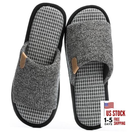 Mens Cozy Memory Foam Slippers Indoor Outdoor Slip On House Shoes 9-10 Black