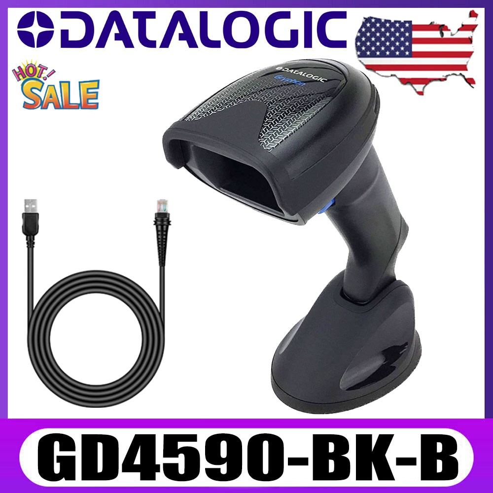 Datalogic Gryphon GD4590-BK-B 1D 2D Barcode Scanner Reader W/ USB Cable+Base US