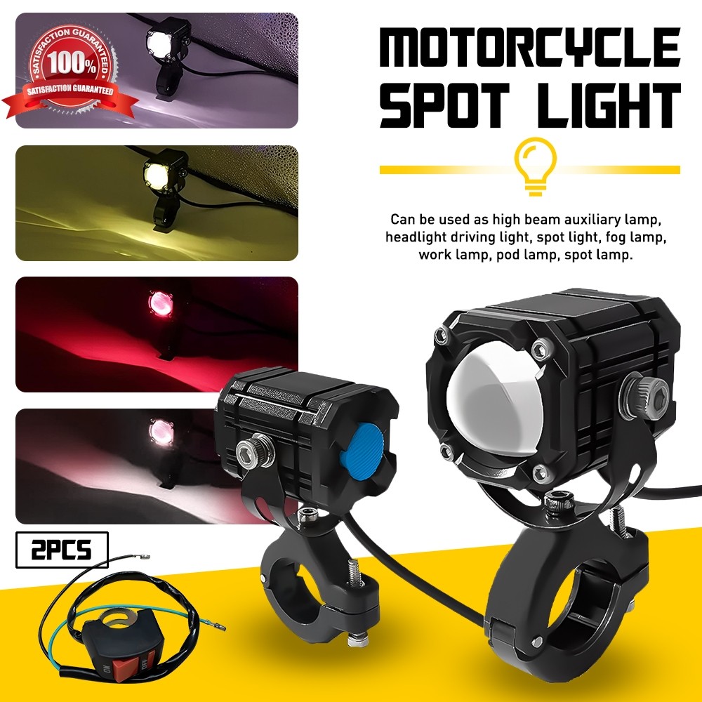 2X Motorcycle LED Driving Fog Light White/Yellow/Red LED Pods Projector Light