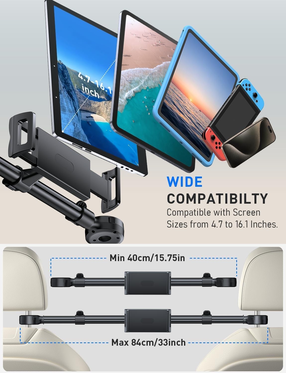 Car Road Trip Tablet Holder - Wide Device Compatibility