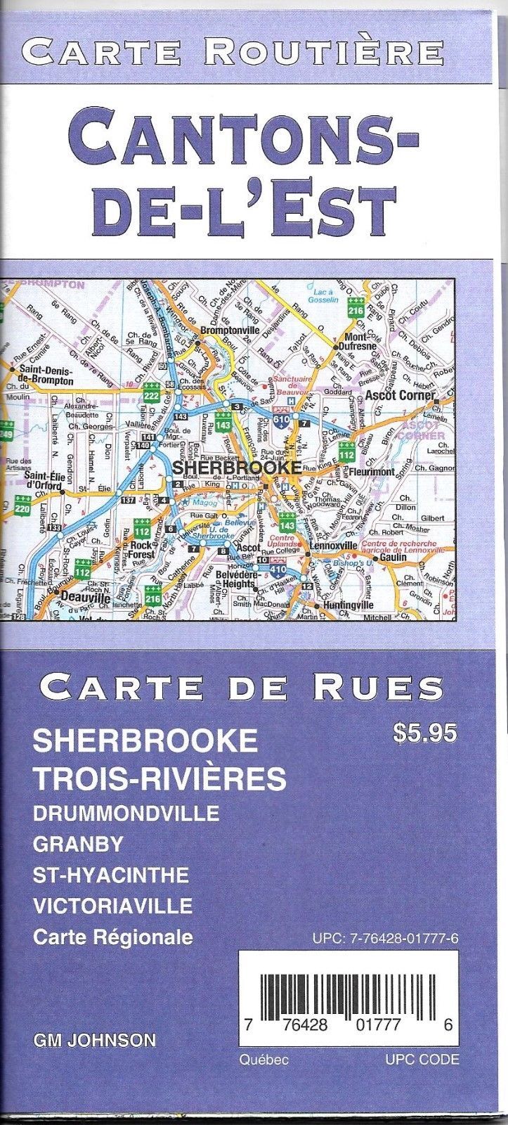 Street Map of Cantón-de-l 'Est, Sherbrook, Quebec, Canada, by GMJ Maps