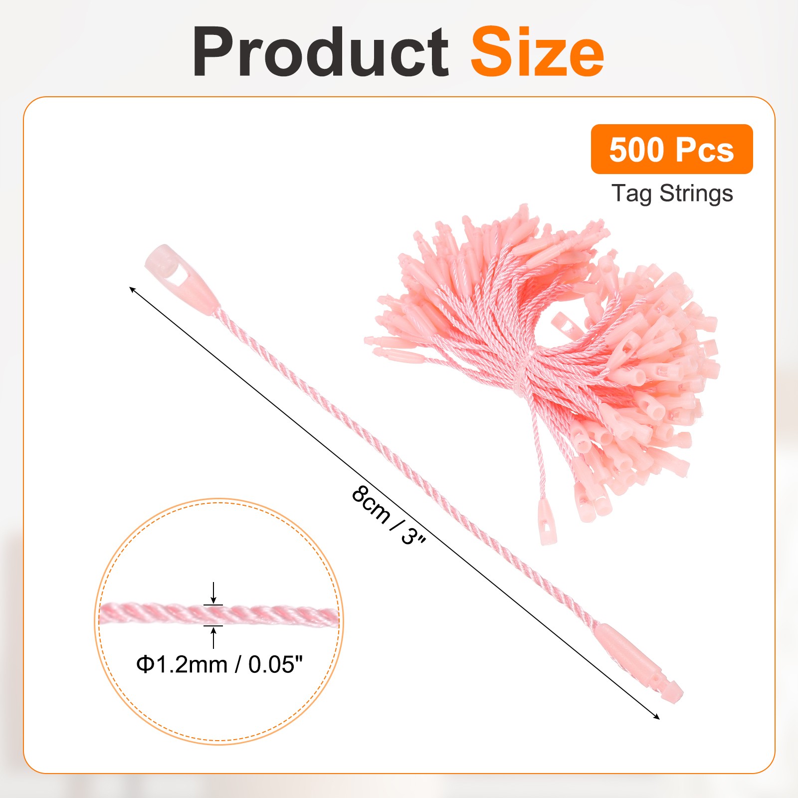 500 Pcs Polyester Hang Tag String 3" Snap Lock Pins Loop Fastener, Pink