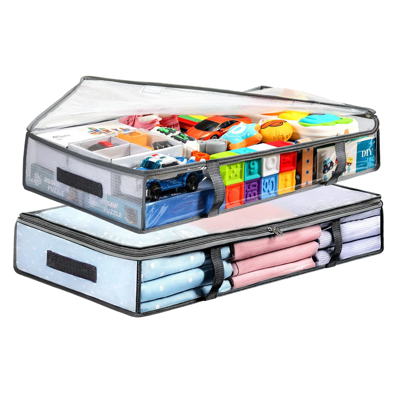 2 Pack Under Bed Storage Containers Bins, Humid-Proof Plastic 55L, Clear
