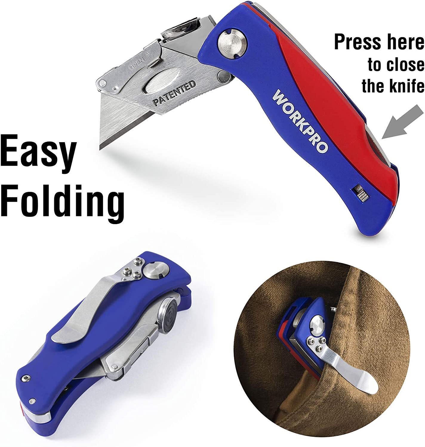 WORKPRO Folding Utility Knife 2PCS Set Quick-Change Blade w/ 10PCS Extra Blades