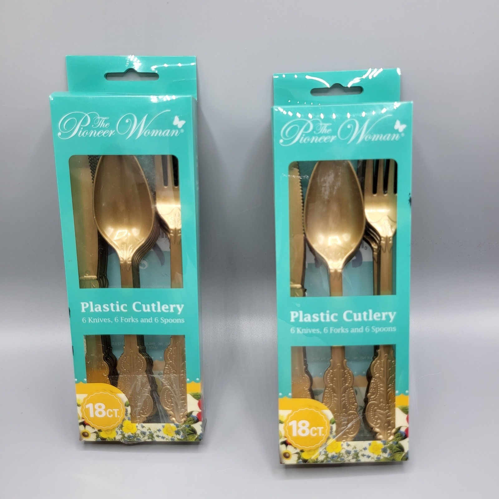 Pioneer Woman Plastic Cutlery 2 Sets Knives Forks Spoons Reusable Disposable