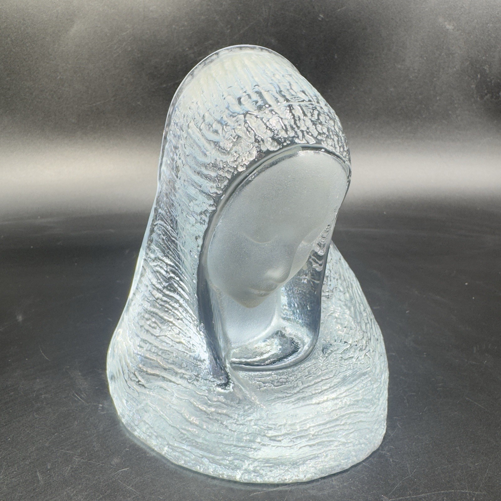 Viking Glass Clear Crystal Virgin Mary Madonna Paperweight Figurine USA Vintage