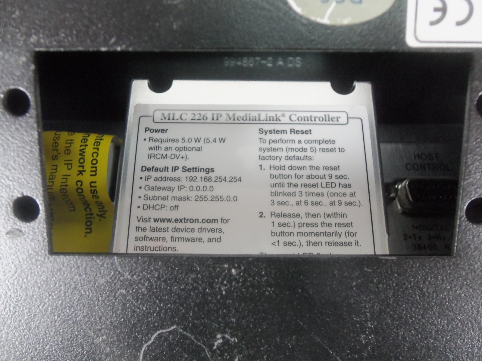 Extron MLC 226 IP MediaLink Controller On/Off Display Volume Controls SKU A