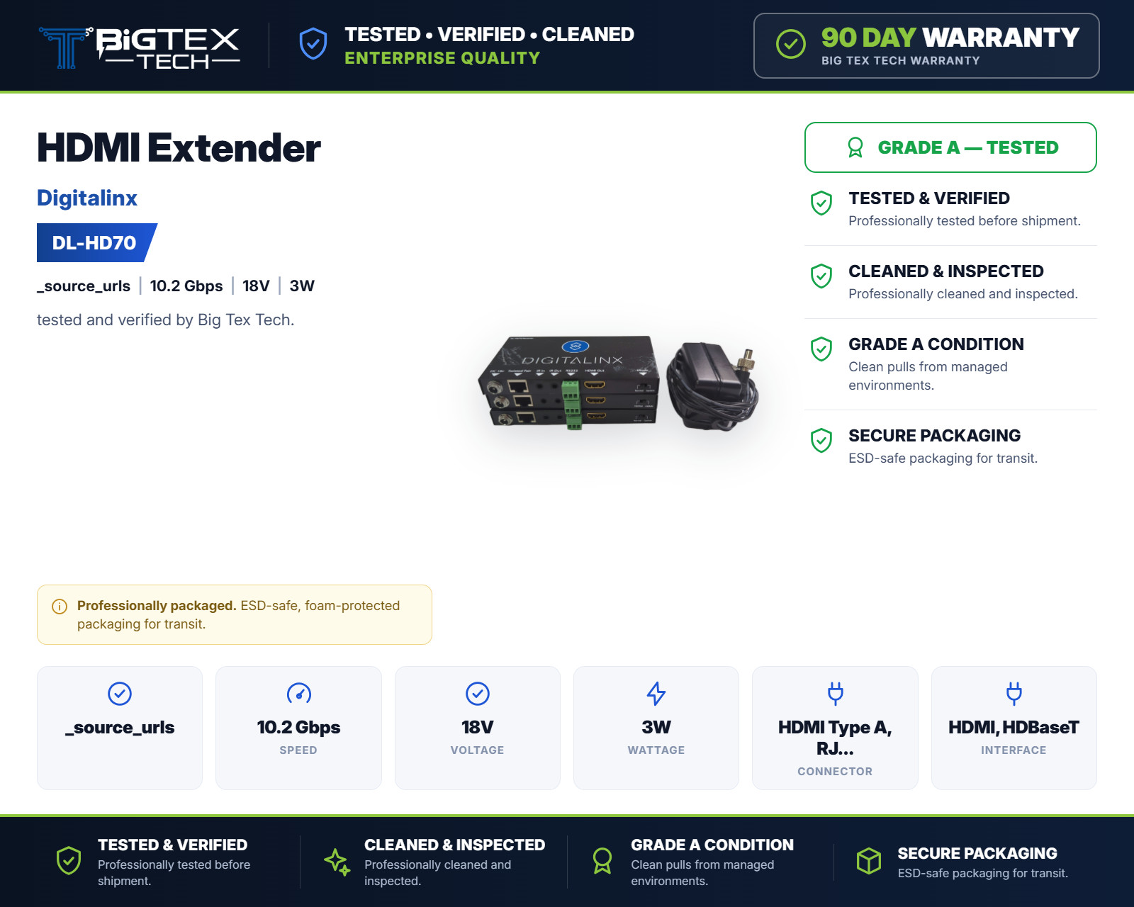 Lot of 3 Digitalinx DL-HD70 HDBaseT Extender Sets 4K HDMI 70m IR RS232 PoC
