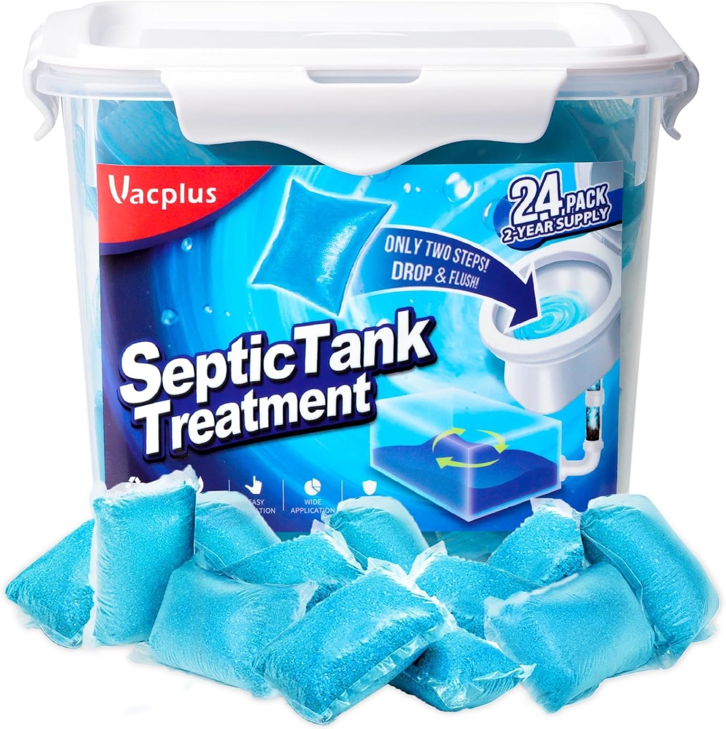 Septic Tank Treatment - 2 Year Supply of Dissolvable Live Bacteria Packets - 24