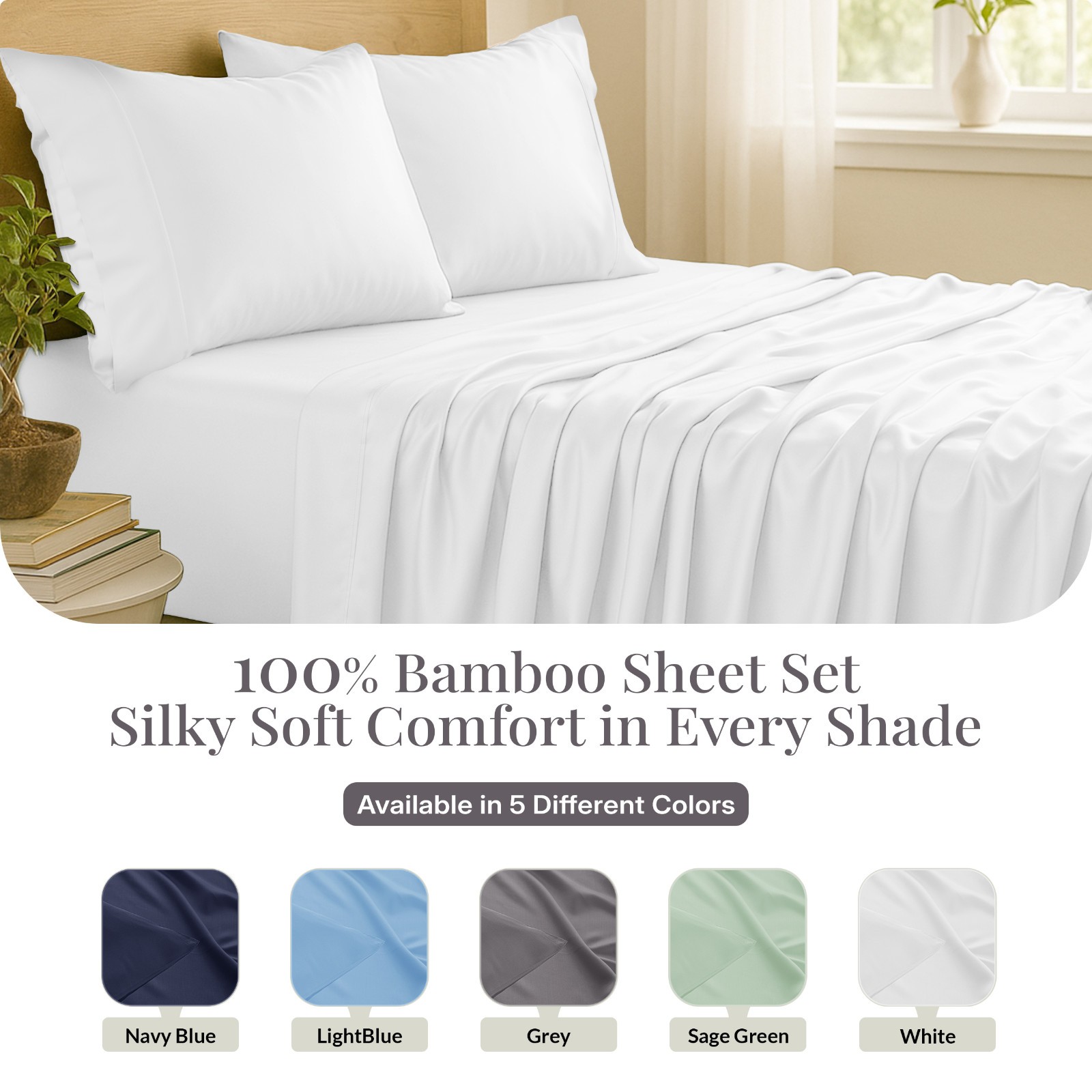 4PC 100% Bamboo Viscose Sheet Set Cooling Deep Pocket 16" Soft Luxury Bed Sheets