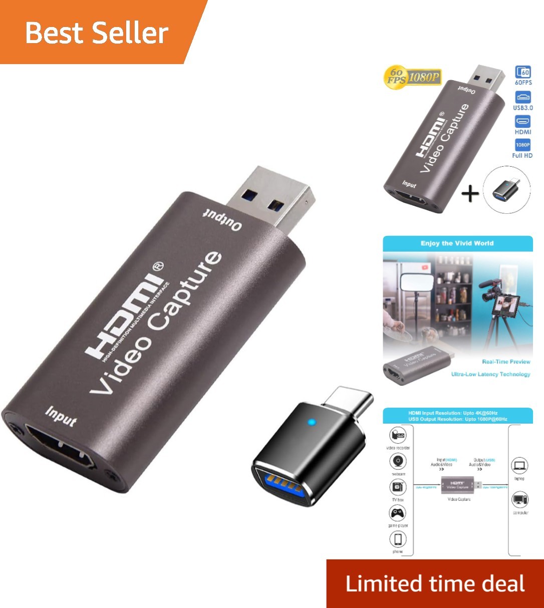 High-Performance 4K Video Capture Card - Plug and Play for Streamers and Gamers