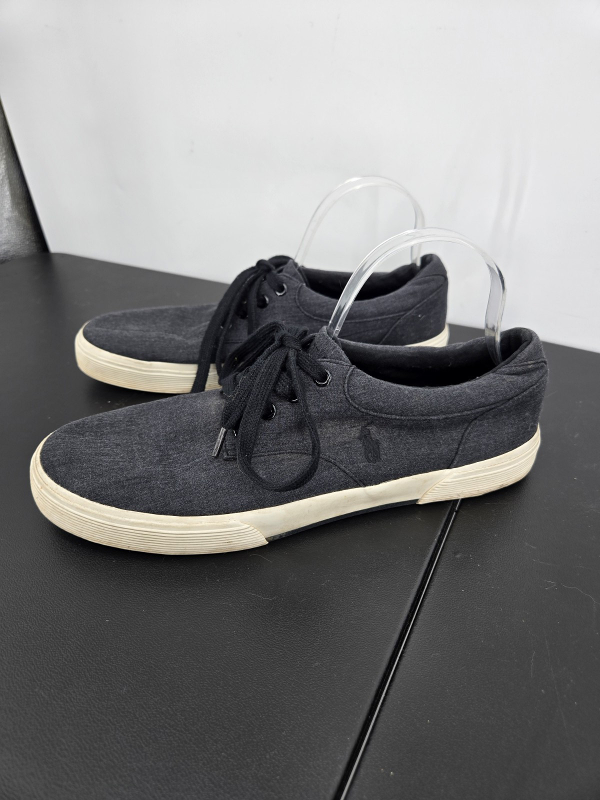 Polo Ralph Lauren Felton Mens 10.5D Sneakers Shoes Dark Grey Chambray Canvas