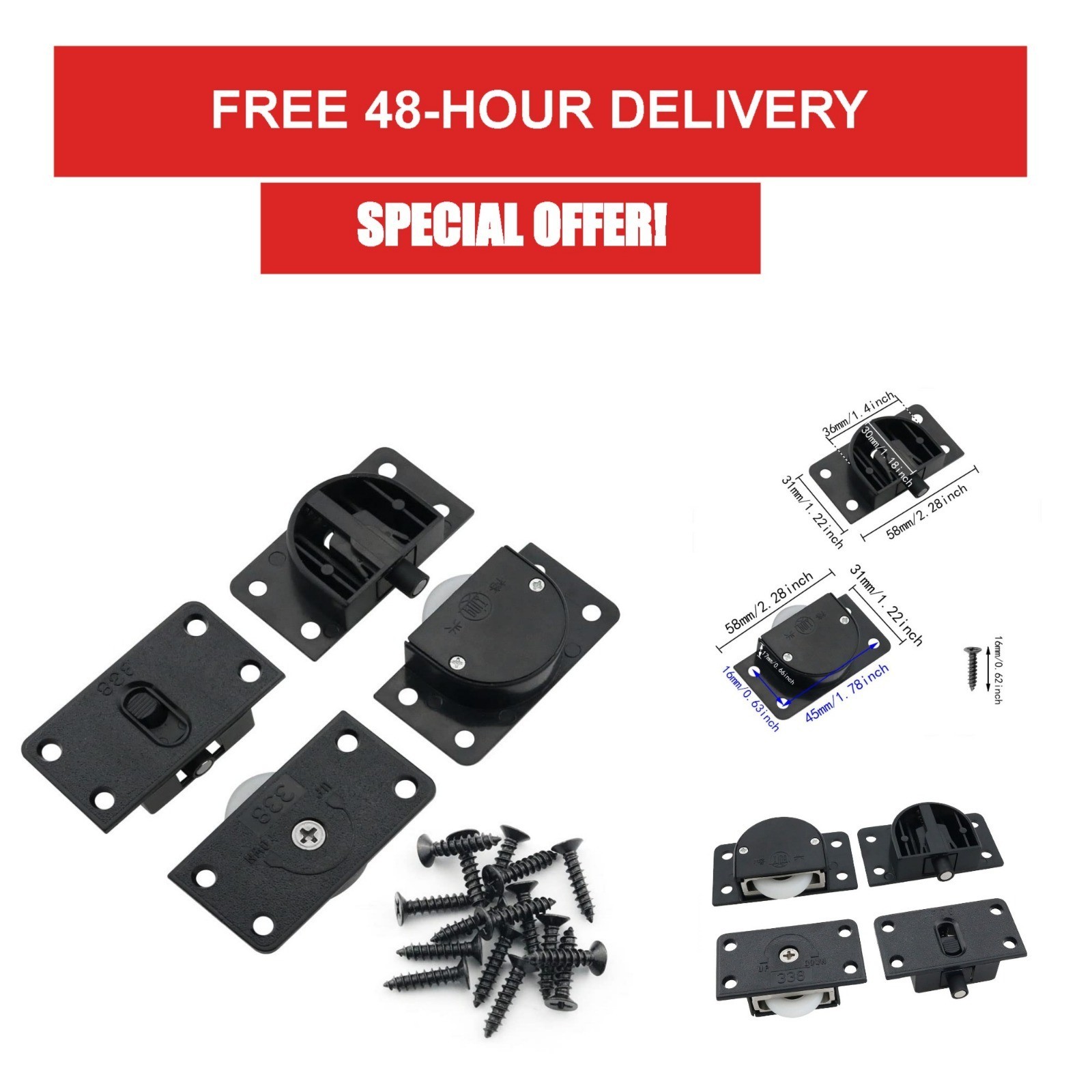 ITROLLE Black Sliding Cabinet Hardware - Nylon Pulley Wheel Set