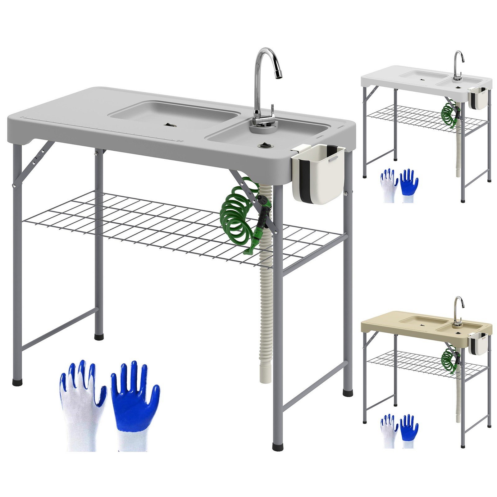 Outsunny Folding Fish Cleaning Table Camping Sink Table with Faucet