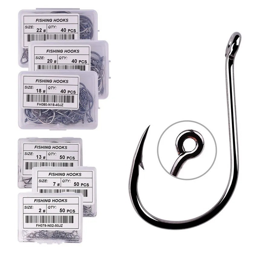 50/20PCS Offset Circle Fishing Hooks/Box - Black High Carbon Steel: Sizes 2-22#