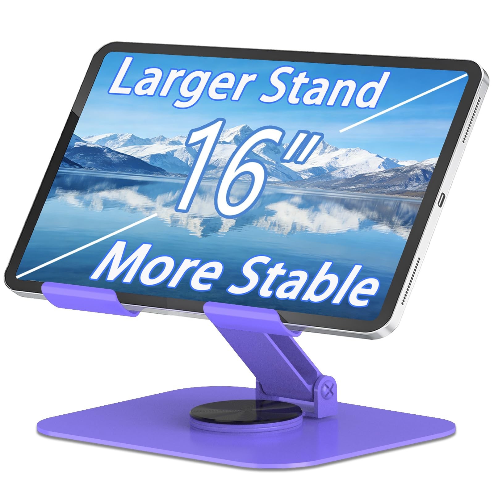 Large Metal Tablet Stand 360° Rotation for 4-16” Tablet, Purple