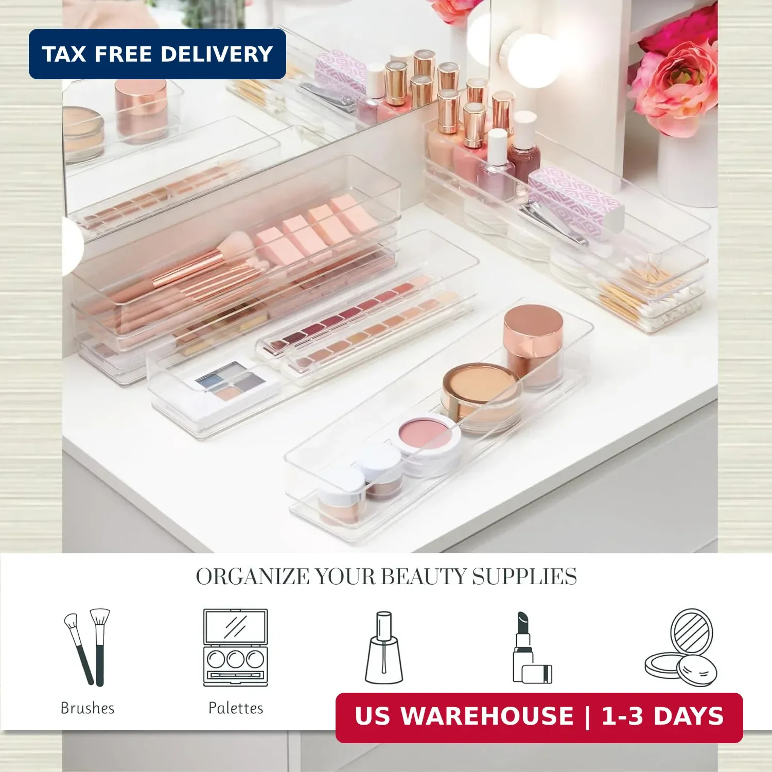 SimpleSort 6-Piece Stackable Clear Drawer Organizer Set | 12" x 3" x 2" Re