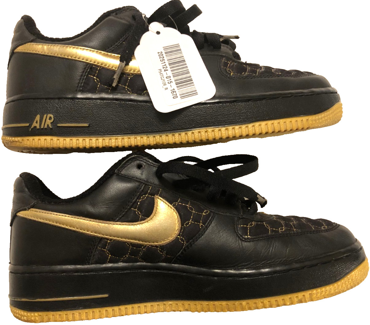 Nike Air Force 1 Low Top Black Holographic Gold Heat Vintage Unisex Sneakers 7.5