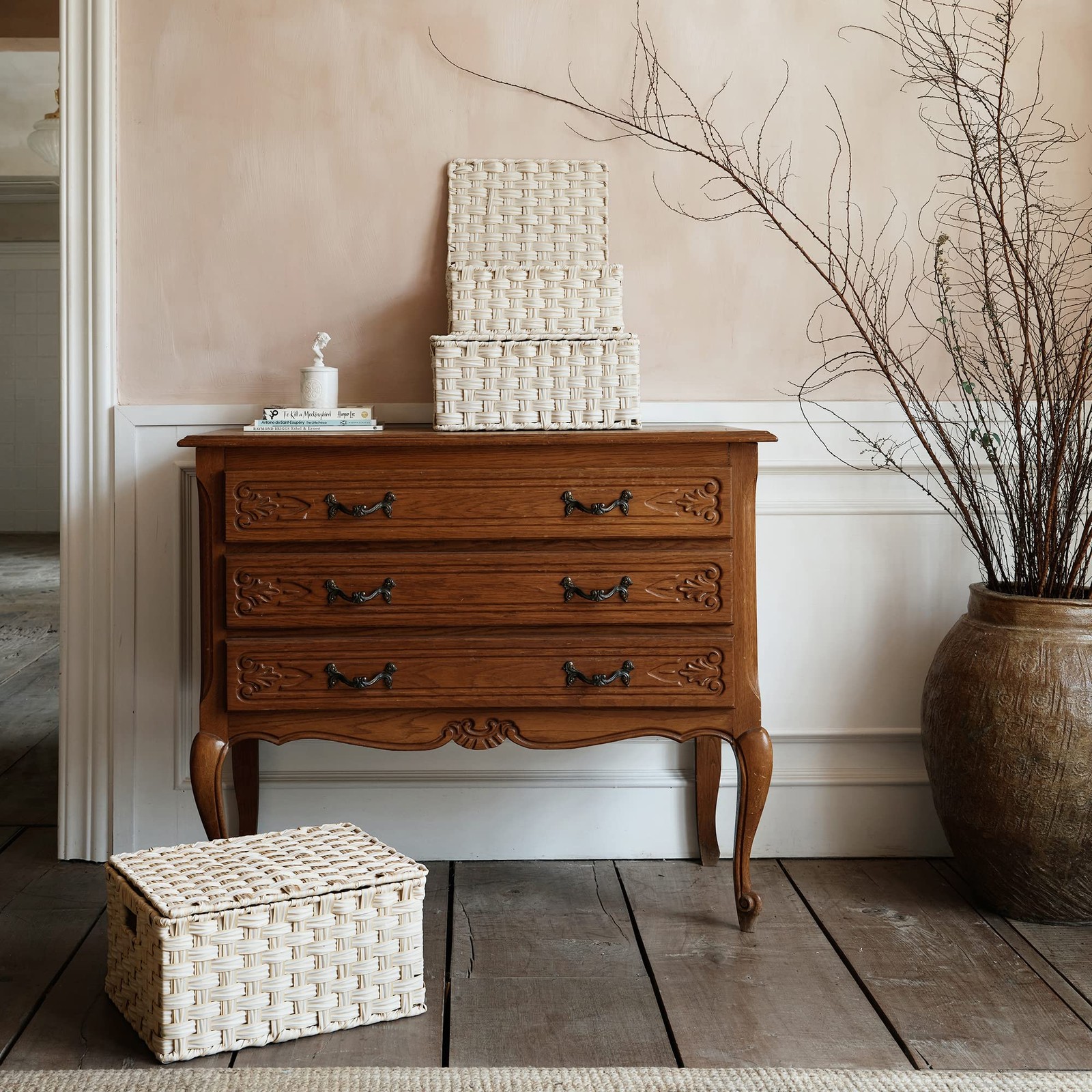 Wicker Storage Baskets with Lids, Set of 3 Decorative Storage Boxes, Baskets ...