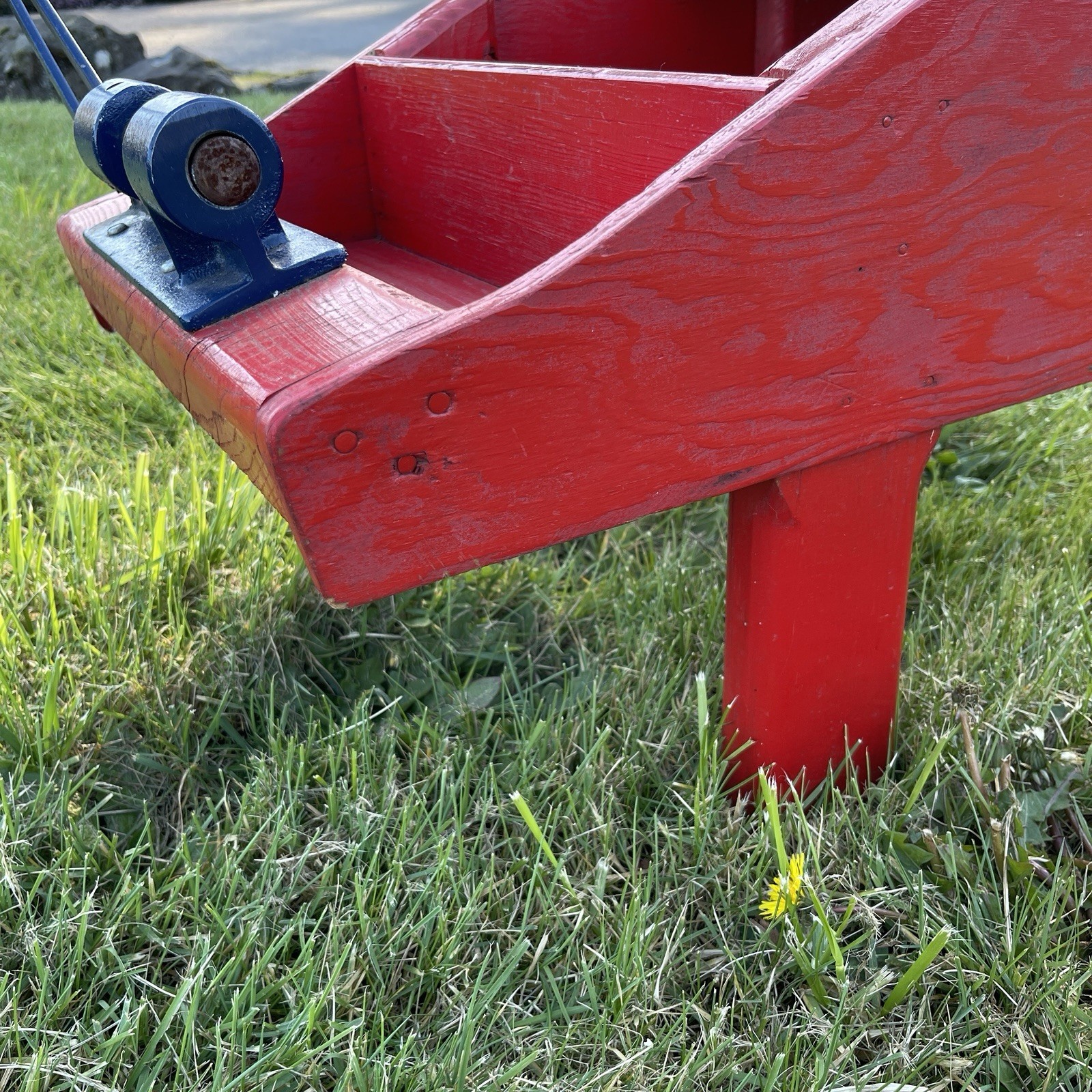 Vintage Red Wood Bench w/ Walnut Nut Cracker Attachment