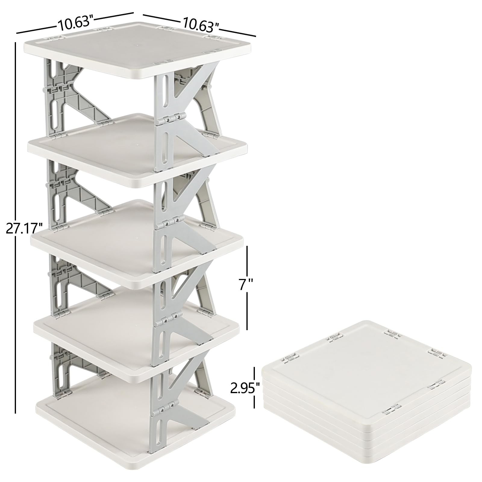 5 Tier Vertical Narrow Shoe Storage Organizer for Saving Space, Gray Plastic ...