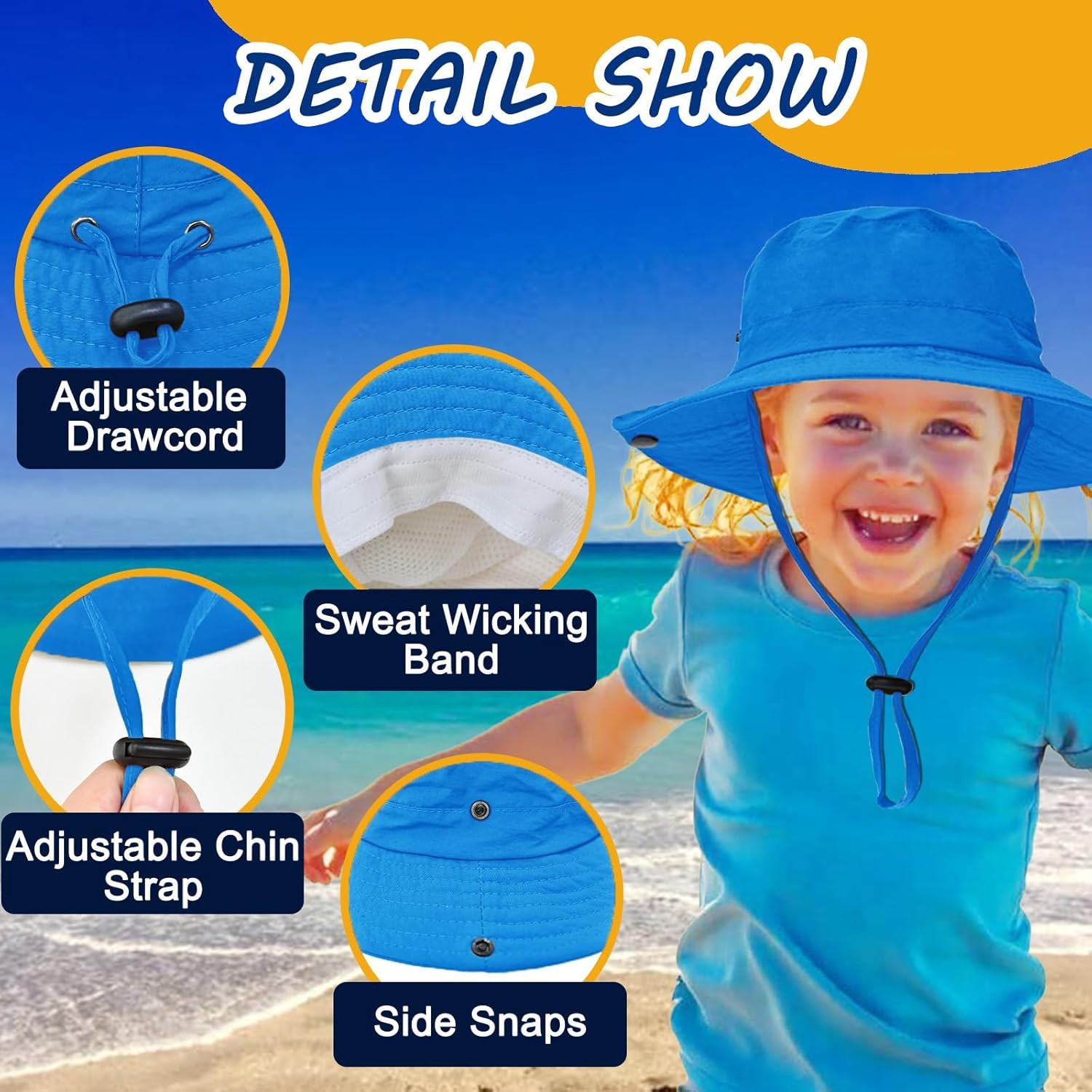 Outdoor Kids Sun Hat UPF 50+ Quick Dry Foldable Bucket Hat Lightweight Adjustabl