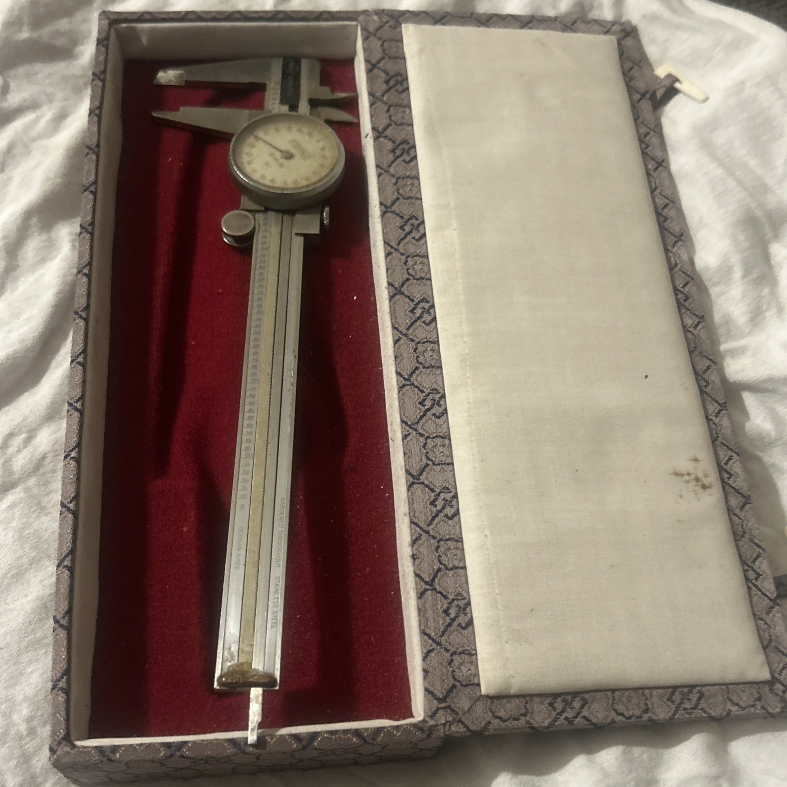 Vintage Helios Stainless Steel Dial 0-16.mm Caliper w/ Wooden Box