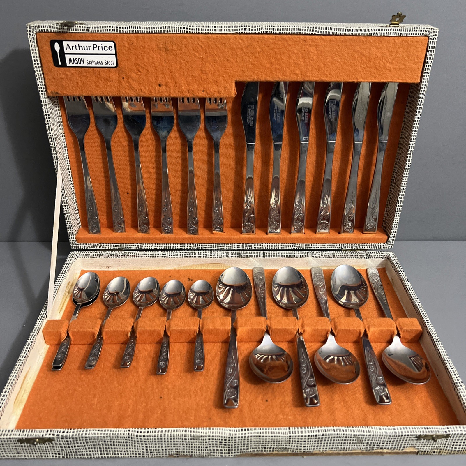 Vintage Arthur Price Mason 24 Piece Stainless Steel Cutlery Set, Rose Design