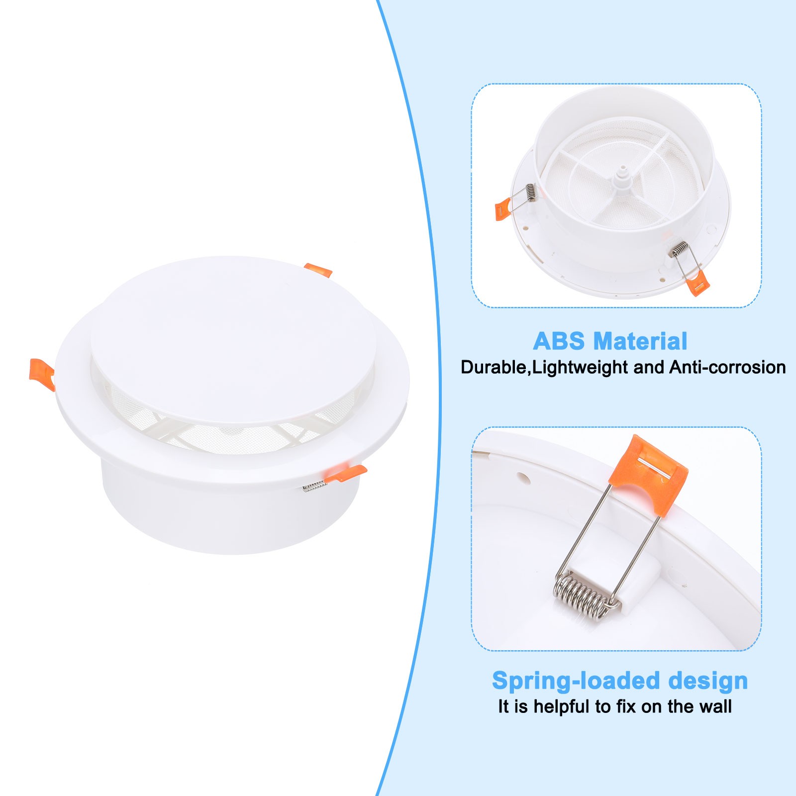 6 Inch Spring Round Air Vent, Adjustable Air Diffuser with Screen Mesh, White