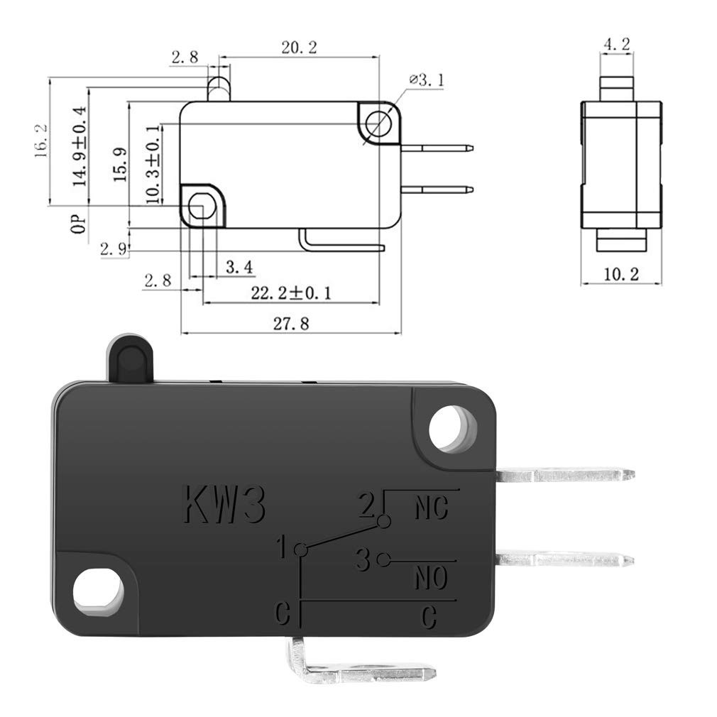 12Paack 125V / 250V 16A SPDT Botón De Acción a Presión Micro Interruptor Límite