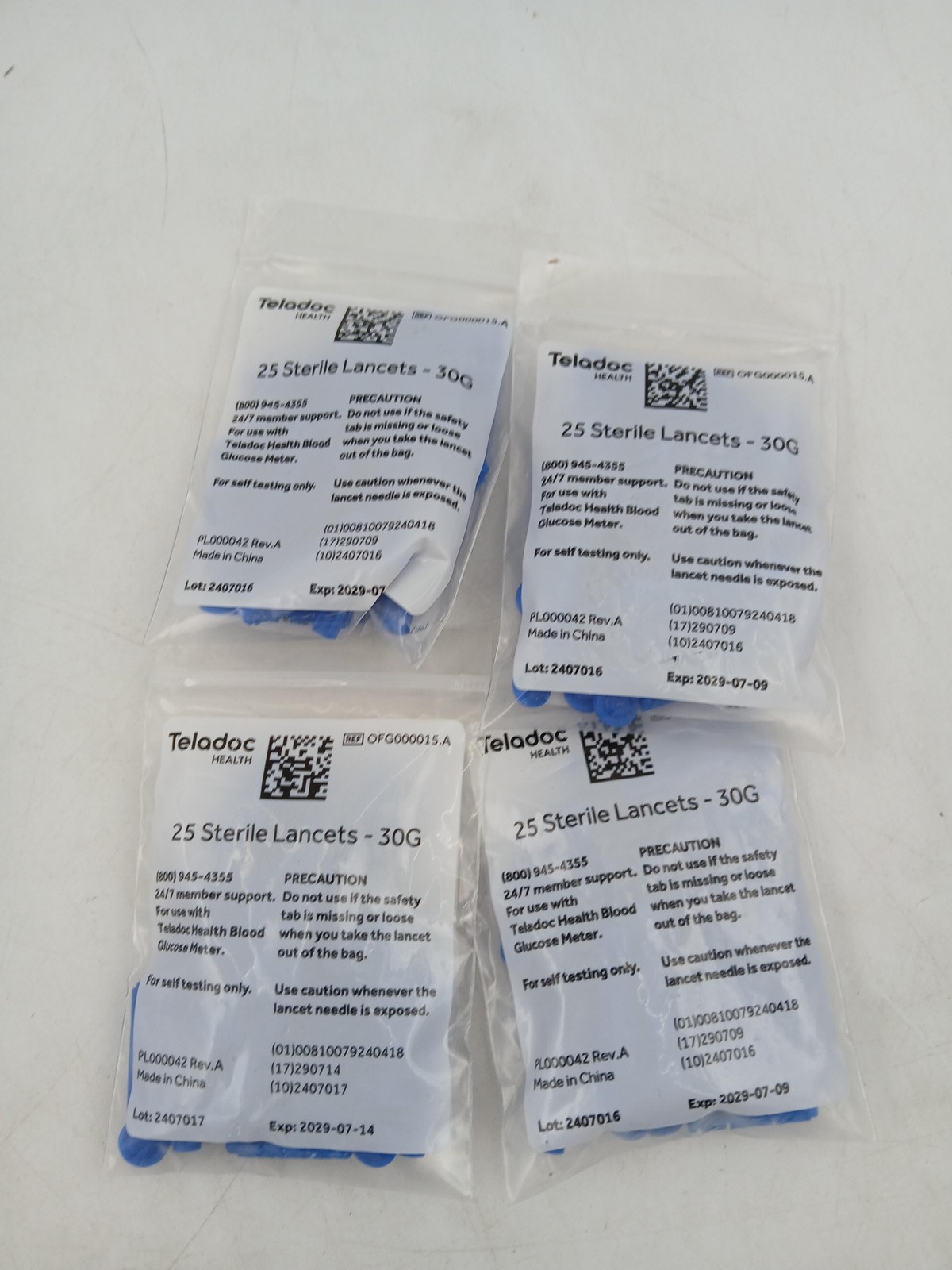 Teladoc Health 25 Sterile Lancets 30G 4 Packs for Glucose Meter Exp 2029 Blue