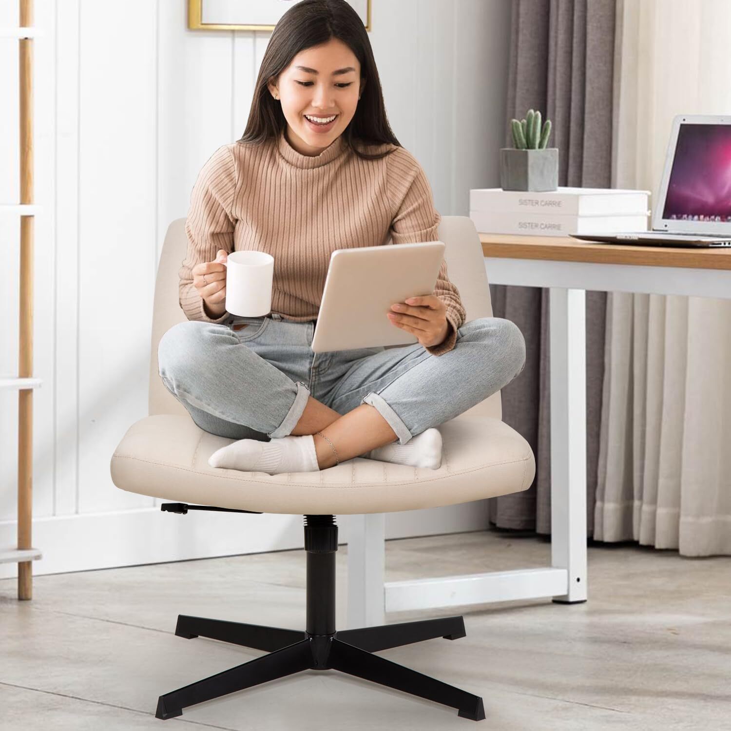 Criss Cross Chair Armless Office Chair No Wheels Modern Swivel Height Adjustable