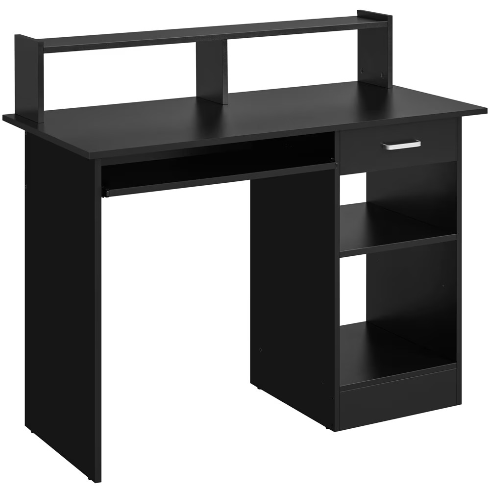 Alden Design Wooden Home Office Computer Desk with Drawers, Keyboard Tray, Black