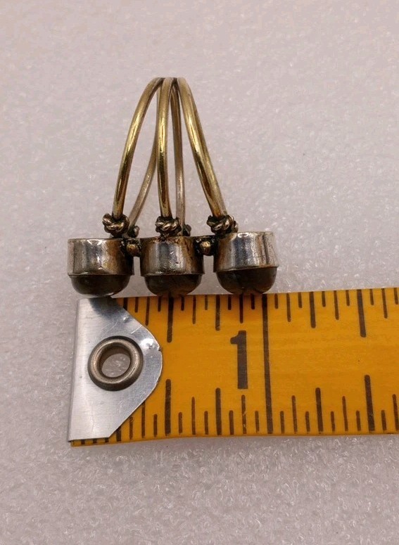 3 Stone Labradorite 3 In One Ring Brass Statement Ring Size 8 Silver Plated