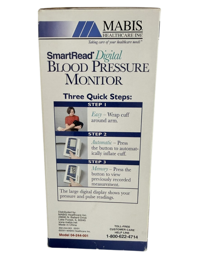 Mabis NEW SmartRead Digital Upper Arm 1 Button Automatic Blood Pressure Monitor