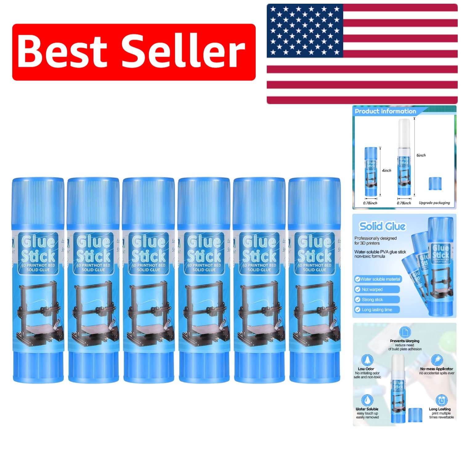 6 Pack 3D Printer High Viscosity PVP Adhesive Sticks for Precise Printing