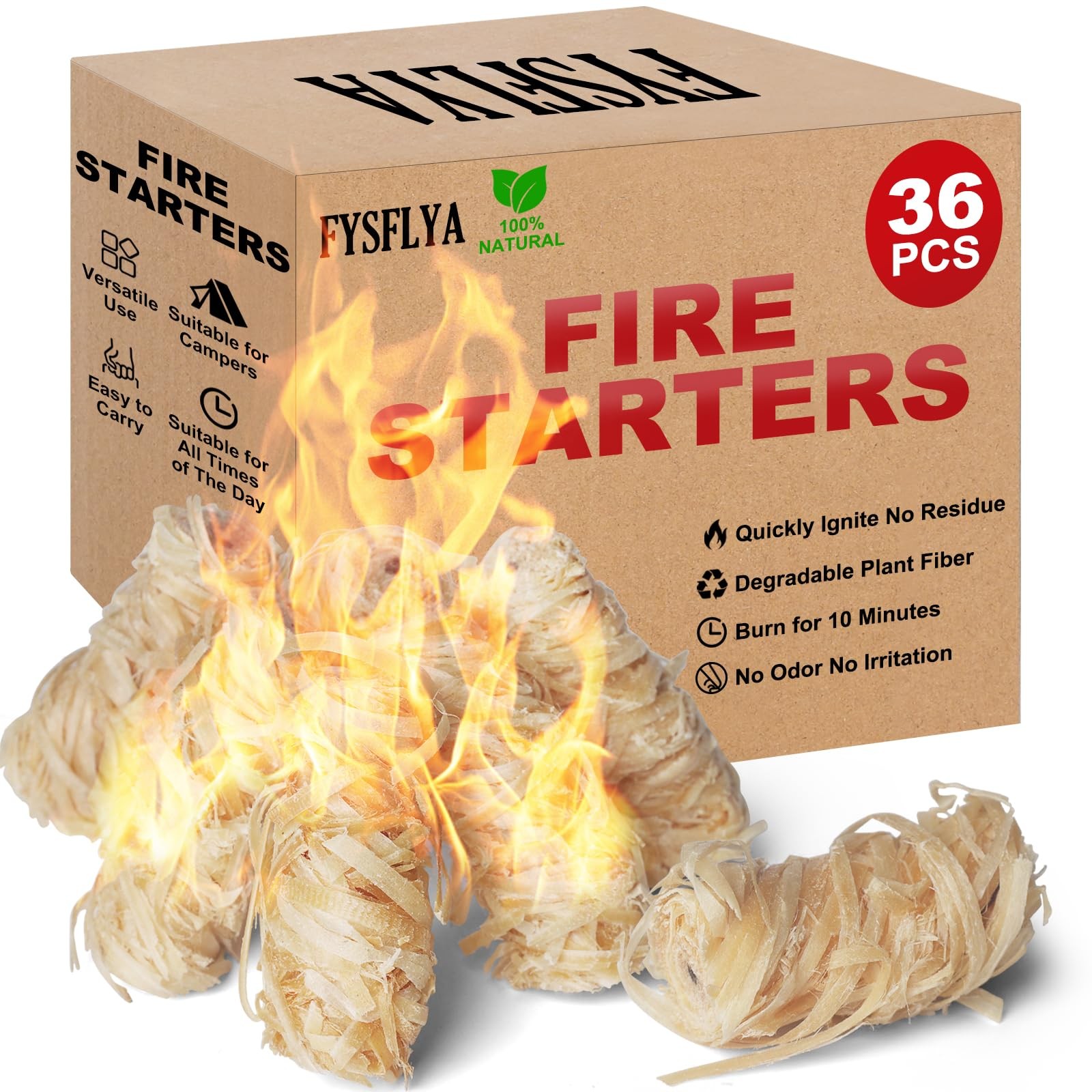36PCS Fire Starter-Natural Fire Starters for Campfires, BBQ, Fireplaces, Barb...
