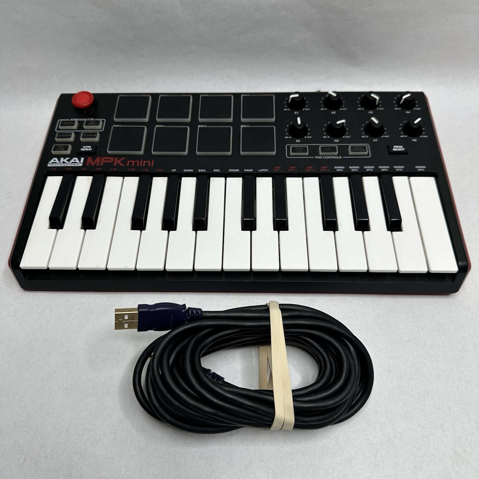 Akai MPK Mini 25 Key Electronic Keyboard - Black/Red with Cable