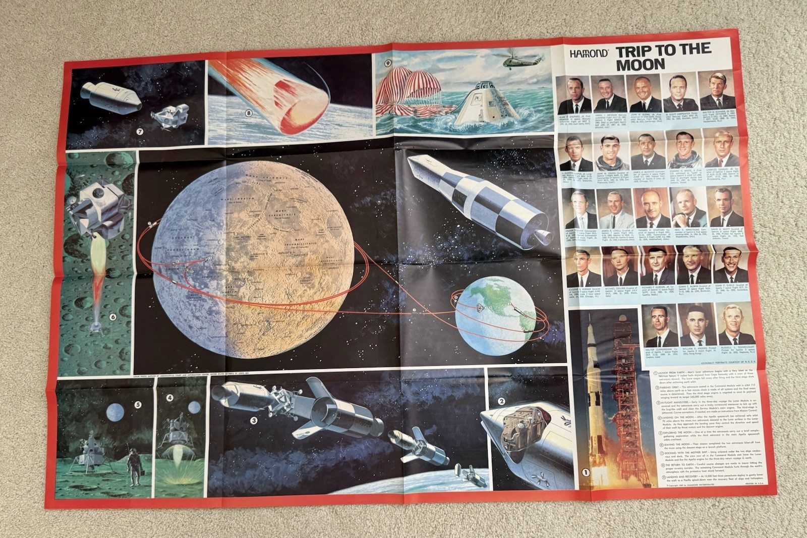 1969 NASA Promotion TRIP TO THE MOON Fold-Out Poster. 38x24 inches. NEW