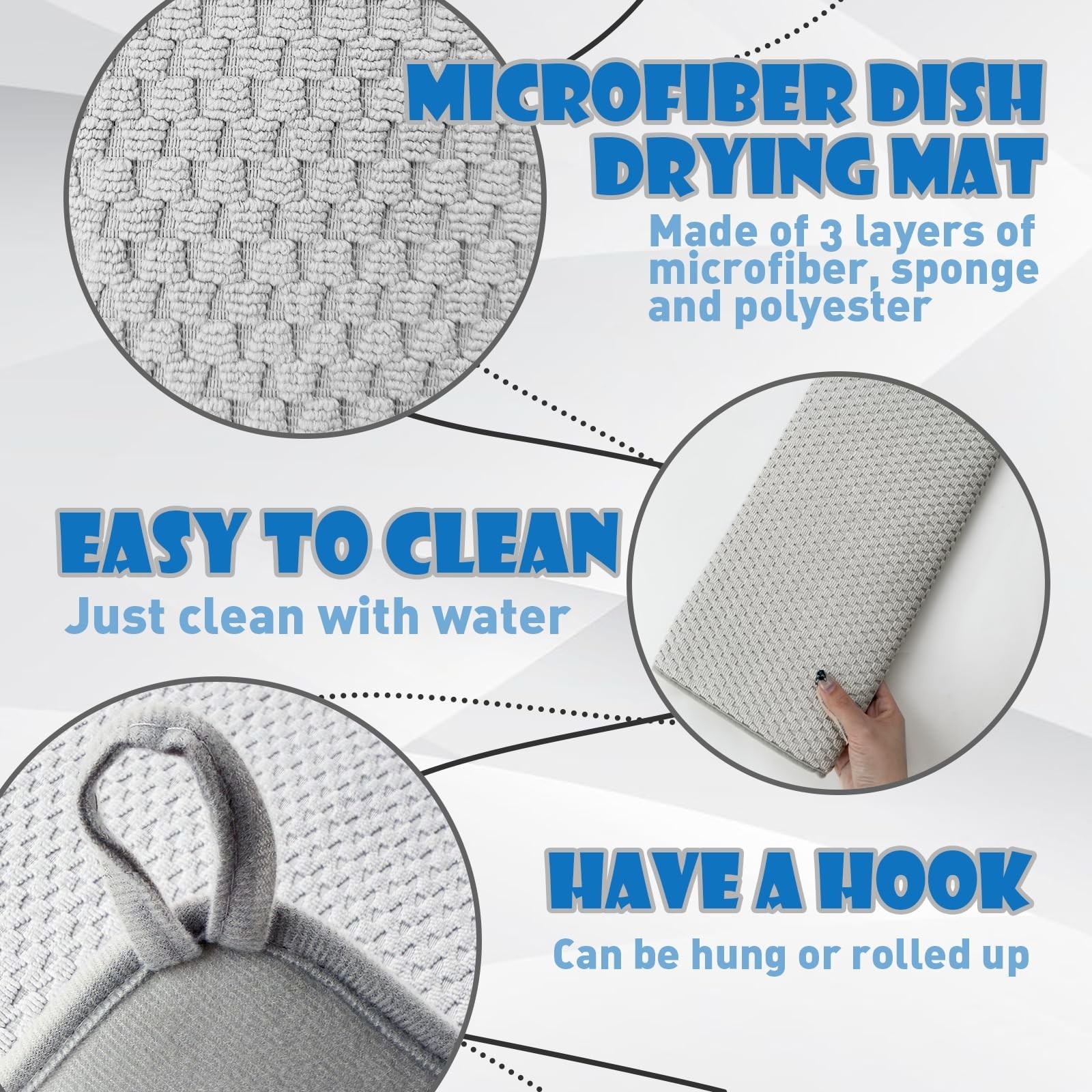 2 Pack Microfiber Dish Drying Mat,24 x 17 inch Super Absorbent Drying Pad,Lar...