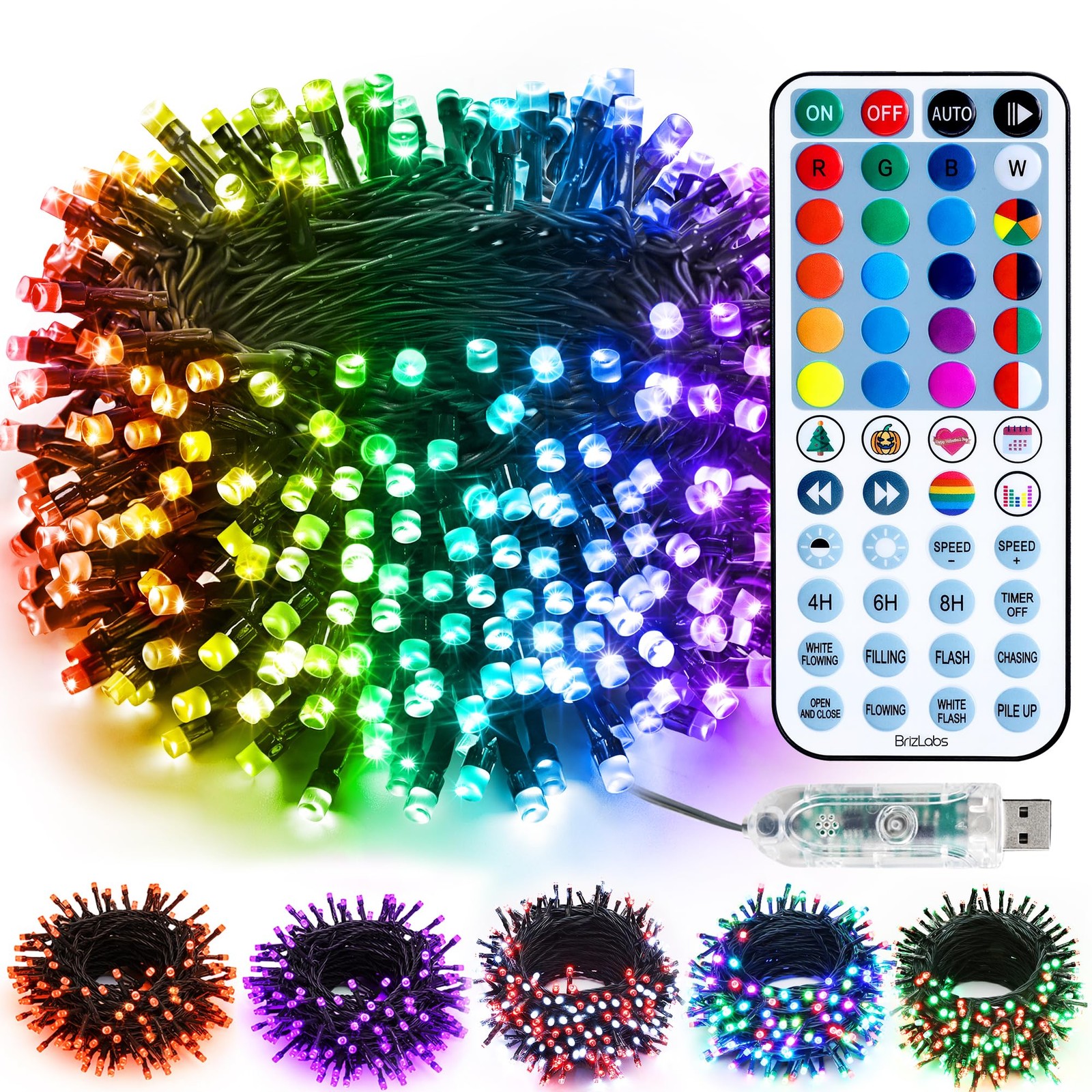 RGB Christmas Lights, 33FT 100 LED Color Changing String Lights with Remote, Dim