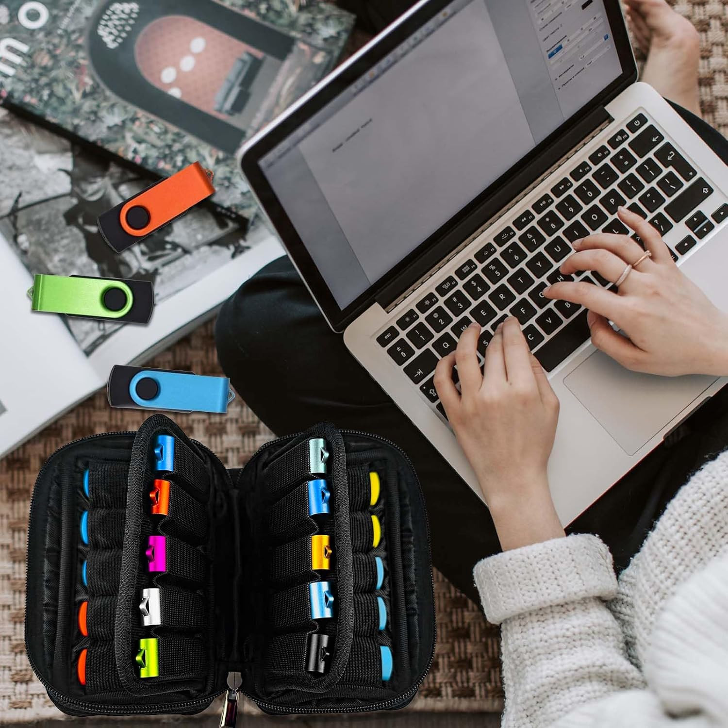 Flash Drive Case 20 Slots Storage Case USB Holder Storage Bag for Flash Drive E